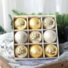 8CM Christmas Balls Gift Box 9PCS Christmas Tree Decoration Painted Christmas Gift Package Balls, Gold