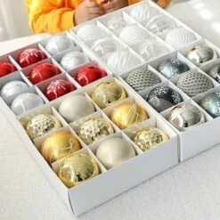 8CM Christmas Balls Gift Box 9PCS Christmas Tree Decoration Painted Christmas Gift Package Balls, Gold -Christmas Lights Store 256813 2106551 F