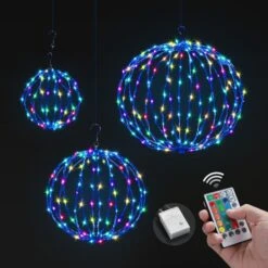 Set Of 3 Christmas RGB LED Light Balls Lighted Multicolour Spheres Xmas Decoration With Remote -Christmas Lights Store 257275 2113681 HD
