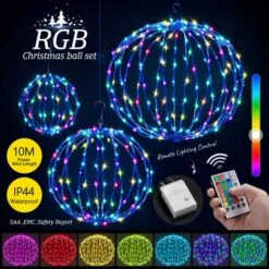 Set Of 3 Christmas RGB LED Light Balls Lighted Multicolour Spheres Xmas Decoration With Remote -Christmas Lights Store 257275 2113685 HD