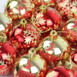 6CM 16Pcs Christmas Ball Holiday Wedding Party Ornaments Col Red Gold -Christmas Lights Store 257577 2117205 F