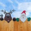 2 Pieces Home Decor Christmas Garden Ornaments Fence Penguin Elk Santa Claus