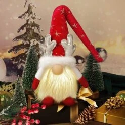 Christmas Gnomes Decorations With LED Light, 2 Pack Handmade Gnomes, Lighted Santa Elf Plush Table Ornaments RED And BROWN -Christmas Lights Store 258455 2127107 F