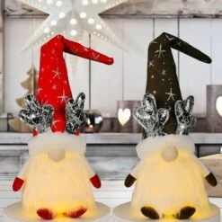 Christmas Gnomes Decorations With LED Light, 2 Pack Handmade Gnomes, Lighted Santa Elf Plush Table Ornaments RED And BROWN -Christmas Lights Store 258455 2127115 F