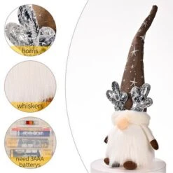 Christmas Gnomes Decorations With LED Light, 2 Pack Handmade Gnomes, Lighted Santa Elf Plush Table Ornaments RED And BROWN -Christmas Lights Store 258455 2127119 F