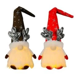 Christmas Gnomes Decorations With LED Light, 2 Pack Handmade Gnomes, Lighted Santa Elf Plush Table Ornaments RED And BROWN -Christmas Lights Store 258455 2127121 F