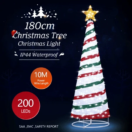 180CM Christmas Tree 3D Ribbon Xmas 200 LED Light Decorations Ornaments Indoor Outdoor 2 180CM Christmas Tree 3D Ribbon Xmas 200 LED Light Decorations Ornaments Indoor Outdoor - Image 2