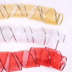 Christmas Decorations Double Layer Satin Ribbons For Crafts, 3 PCS Christmas Tree Decoration Warm LED Light Ribbon, Gold Silver Red, 6.3cm X 2m