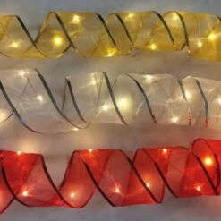 Christmas Decorations Double Layer Satin Ribbons For Crafts, 3 PCS Christmas Tree Decoration Warm LED Light Ribbon, Gold Silver Red, 6.3cm X 2m -Christmas Lights Store 259255 2131145 F