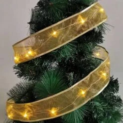 Christmas Decorations Double Layer Satin Ribbons For Crafts, 3 PCS Christmas Tree Decoration Warm LED Light Ribbon, Gold Silver Red, 6.3cm X 2m -Christmas Lights Store 259255 2131147 F