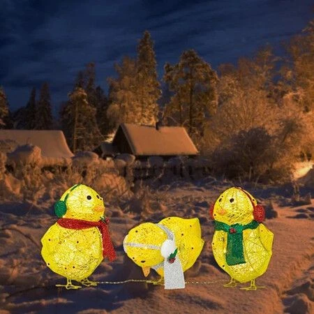 3pcs Light-up Acrylic Chicken With Scarf Holiday Christmas Decoration Colorful Light Batteries Power 1 3pcs Light-up Acrylic Chicken With Scarf Holiday Christmas Decoration Colorful Light Batteries Power