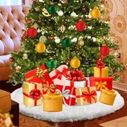 Christmas Tree Plush Skirt Holiday Tree Ornaments Round Snow White Xmas Tree Skirt Mat Base Cover 31Inch/78CM -Christmas Lights Store 261887 2160085 F