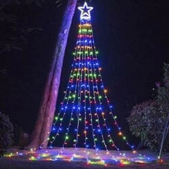 Solar Remote Control Christmas Decoration Star 8 Lighting Modes 350LED Waterfall Light COL.Colorful