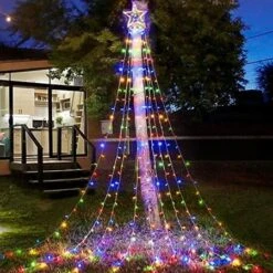 Solar Remote Control Christmas Decoration Star 8 Lighting Modes 350LED Waterfall Light COL.Colorful -Christmas Lights Store 262091 2162205 F