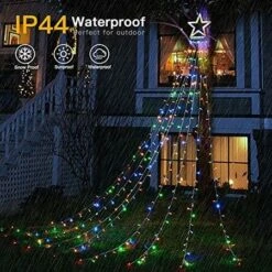 Solar Remote Control Christmas Decoration Star 8 Lighting Modes 350LED Waterfall Light COL.Colorful -Christmas Lights Store 262091 2162207 F