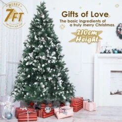 Snowy Christmas Tree Xmas Pine Cones 7Ft 210cm 1290 Tips GREEN -Christmas Lights Store 264429 2183603 F