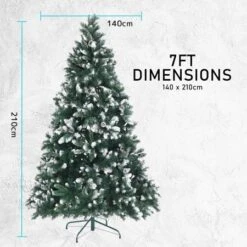 Snowy Christmas Tree Xmas Pine Cones 7Ft 210cm 1290 Tips GREEN -Christmas Lights Store 264429 2183607 F