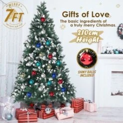 Snowy Christmas Tree Xmas Pine Cones 7Ft 210cm 1290 Tips + Bauble Balls -Christmas Lights Store 264431 2183719 F