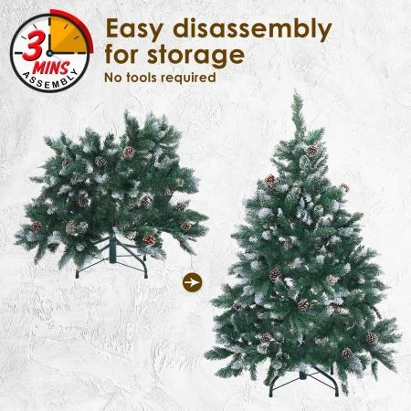 Snowy Christmas Tree Xmas Pine Cones 4Ft 120cm 390 Tips GREEN 5 Snowy Christmas Tree Xmas Pine Cones 4Ft 120cm 390 Tips GREEN - Image 5