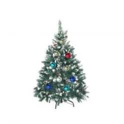 Snowy Christmas Tree Xmas Pine Cones 4Ft 120cm 390 Tips + Bauble Balls
