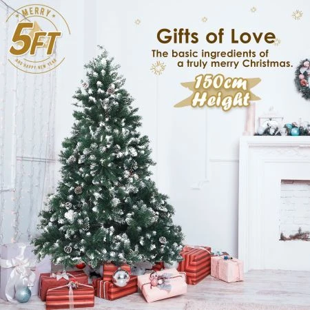 Snowy Christmas Tree Xmas Pine Cones 5Ft 150cm 720 Tips GREEN 5 Snowy Christmas Tree Xmas Pine Cones 5Ft 150cm 720 Tips GREEN - Image 5
