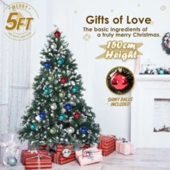 Snowy Christmas Tree Xmas Pine Cones 5Ft 150cm 720 Tips + Bauble Balls -Christmas Lights Store 264439 2183675 F