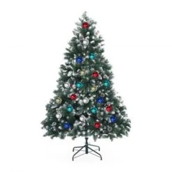Snowy Christmas Tree Xmas Pine Cones 6Ft 180cm 930 Tips + Bauble Balls