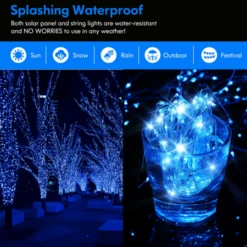 4-Pack 160FT 400 LED Solar String Lights Outdoor, Waterproof Solar Fairy Lights With 8 Lighting Modes, Solar Outdoor Lights For Tree Christmas Wedding Party Decorations Garden Patio (Blue) -Christmas Lights Store 270129 2248799 F