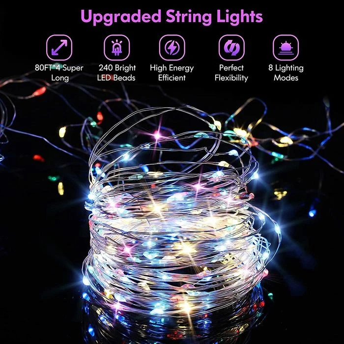 4-Pack 160FT 400 LED Solar String Lights Outdoor, Waterproof Solar Fairy Lights With 8 Lighting Modes, Solar Outdoor Lights For Tree Christmas Wedding Party Decorations Garden Patio (Multi-Color) 2 4-Pack 160FT 400 LED Solar String Lights Outdoor, Waterproof Solar Fairy Lights With 8 Lighting Modes, Solar Outdoor Lights For Tree Christmas Wedding Party Decorations Garden Patio (Multi-Color) - Image 2