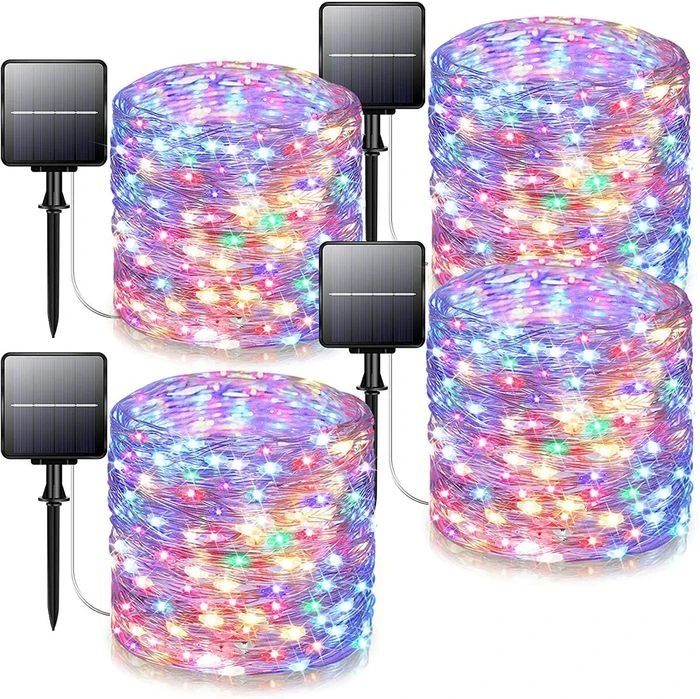 4-Pack 160FT 400 LED Solar String Lights Outdoor, Waterproof Solar Fairy Lights With 8 Lighting Modes, Solar Outdoor Lights For Tree Christmas Wedding Party Decorations Garden Patio (Multi-Color) 4 4-Pack 160FT 400 LED Solar String Lights Outdoor, Waterproof Solar Fairy Lights With 8 Lighting Modes, Solar Outdoor Lights For Tree Christmas Wedding Party Decorations Garden Patio (Multi-Color) - Image 4