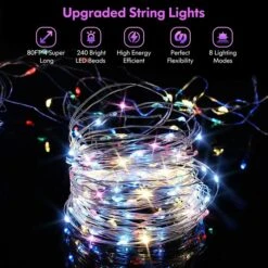 2-Pack 80FT 200 LED Solar String Lights Outdoor, Waterproof Solar Fairy Lights With 8 Lighting Modes, Solar Outdoor Lights For Tree Christmas Wedding Party Decorations Garden Patio (Multi-Color) -Christmas Lights Store 270209 2249609 HD