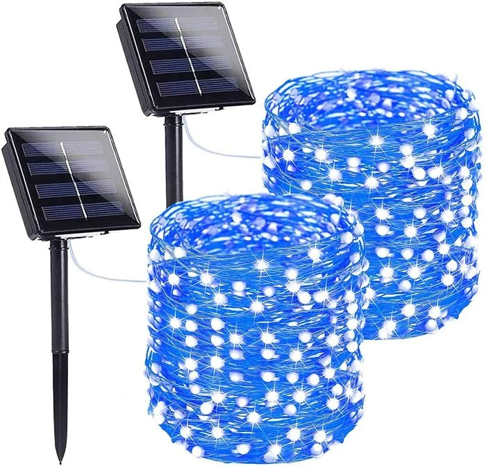 2-Pack 80FT 200 LED Solar String Lights Outdoor, Waterproof Solar Fairy Lights With 8 Lighting Modes, Solar Outdoor Lights For Tree Christmas Wedding Party Decorations Garden Patio (Blue) 9 2-Pack 80FT 200 LED Solar String Lights Outdoor, Waterproof Solar Fairy Lights With 8 Lighting Modes, Solar Outdoor Lights For Tree Christmas Wedding Party Decorations Garden Patio (Blue) - Image 9