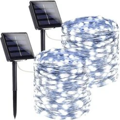 2-Pack 80FT 200 LED Solar String Lights Outdoor, Waterproof Solar Fairy Lights With 8 Lighting Modes, Solar Outdoor Lights For Tree Christmas Wedding Party Decorations Garden Patio (Daylight White)