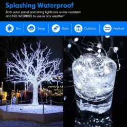 2-Pack 80FT 200 LED Solar String Lights Outdoor, Waterproof Solar Fairy Lights With 8 Lighting Modes, Solar Outdoor Lights For Tree Christmas Wedding Party Decorations Garden Patio (Daylight White) -Christmas Lights Store 270213 2249641 HD
