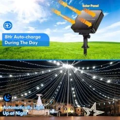 2-Pack 80FT 200 LED Solar String Lights Outdoor, Waterproof Solar Fairy Lights With 8 Lighting Modes, Solar Outdoor Lights For Tree Christmas Wedding Party Decorations Garden Patio (Daylight White) -Christmas Lights Store 270213 2249645 HD