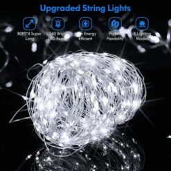 2-Pack 80FT 200 LED Solar String Lights Outdoor, Waterproof Solar Fairy Lights With 8 Lighting Modes, Solar Outdoor Lights For Tree Christmas Wedding Party Decorations Garden Patio (Daylight White) -Christmas Lights Store 270213 2249649 HD