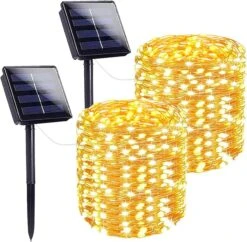 2-Pack 80FT 200 LED Solar String Lights Outdoor, Waterproof Solar Fairy Lights With 8 Lighting Modes, Solar Outdoor Lights For Tree Christmas Wedding Party Decorations Garden Patio (Warm White) -Christmas Lights Store 270215 2249663 HD