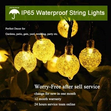 Solar String Lights Outdoor Waterproof,50LED Solar Crystal Globe Lights,8 Mode 7M/24Ft Outdoor Solar Powered String Lights For Garden,Patio Yard,Christmas,Parties,Wedding(Warm White) 4 Solar String Lights Outdoor Waterproof,50LED Solar Crystal Globe Lights,8 Mode 7M/24Ft Outdoor Solar Powered String Lights For Garden,Patio Yard,Christmas,Parties,Wedding(Warm White) - Image 4