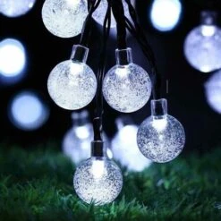 Solar String Lights Outdoor Waterproof,50LED Crystal Globe Solar String Lights,8 Mode 7M/24Ft Outdoor Solar Powered String Lights For Garden,Patio,Christmas,Parties,Wedding,Festival (Cool White)