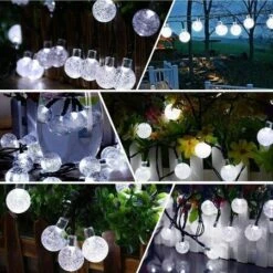 Solar String Lights Outdoor Waterproof,50LED Crystal Globe Solar String Lights,8 Mode 7M/24Ft Outdoor Solar Powered String Lights For Garden,Patio,Christmas,Parties,Wedding,Festival (Cool White) -Christmas Lights Store 270849 2257295 F