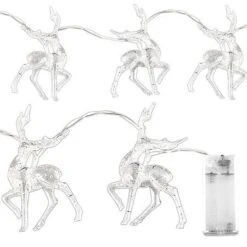 1.5M Christmas Fairy Lights, Reindeer Fairy Lights LED On Silver Wire Deer Warm White Static Battery Operated LED Garland Garden Decoration -Christmas Lights Store 275581 2329509 F