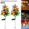 2pcs Christmas Solar Decorative Garden Stakes Lights, Party Outdoor Decor Trees With Multi Color LED Flash Lights Waterproof For Home And Garden