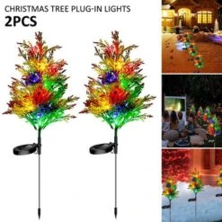 2pcs Christmas Solar Decorative Garden Stakes Lights, Party Outdoor Decor Trees With Multi Color LED Flash Lights Waterproof For Home And Garden