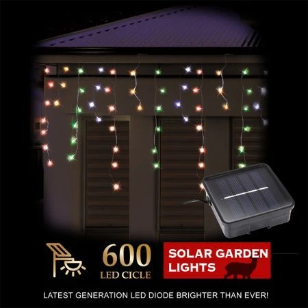 Stockholm Christmas Lights Snowy Icicles Multi Colour Solar Light 600 LED Decor 2 Stockholm Christmas Lights Snowy Icicles Multi Colour Solar Light 600 LED Decor - Image 2