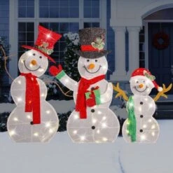 Stockholm Christmas Lights LED Light Flat Snowman Family Mesh Tinsel 3pc 90 LEDs