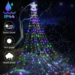 Solar LED String Light Fairy Waterfall Christmas Tree Decoration Ornament Star Topper Hanging Strip Indoor Outdoor 350 LEDs 9 Strands 8 Lighting Modes -Christmas Lights Store 279351 2381653 HD