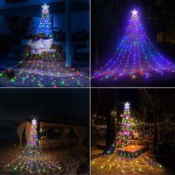 Solar LED String Light Fairy Waterfall Christmas Tree Decoration Ornament Star Topper Hanging Strip Indoor Outdoor 350 LEDs 9 Strands 8 Lighting Modes -Christmas Lights Store 279351 2381655 HD