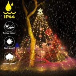 Solar LED String Light Waterfall Fairy Christmas Tree Hanging Decoration Ornament Star Topper Strip Indoor Outdoor 350 LED 9 Strands 8 Lighting Modes -Christmas Lights Store 279353 2381673 HD