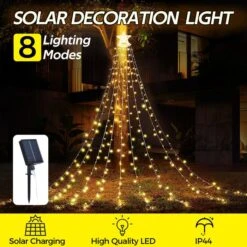 Solar LED String Light Waterfall Fairy Christmas Tree Hanging Decoration Ornament Star Topper Strip Indoor Outdoor 350 LED 9 Strands 8 Lighting Modes -Christmas Lights Store 279353 2381689 HD