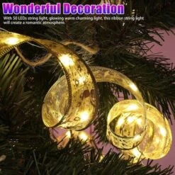 50LED 5M Fairy String Lights Battery Christmas Ribbon Bows Xmas Tree Decor -Christmas Lights Store 279445 2382789 F